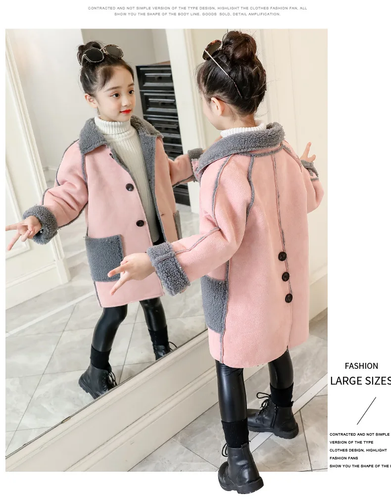 Kids Fashion Girls Jackets For Autumn Winter Turn-down Collar Woolen Coat Children Clothes Teen Girl Thick Outerwear 4-14 Years