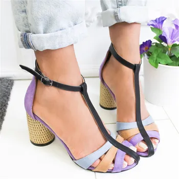 

Strap Heel Peep Toe Chunky Heel Sandals Vintage Slip On Elastic Bandage Elegants Platform Sandals Sandalias Mujer 6CM Heel