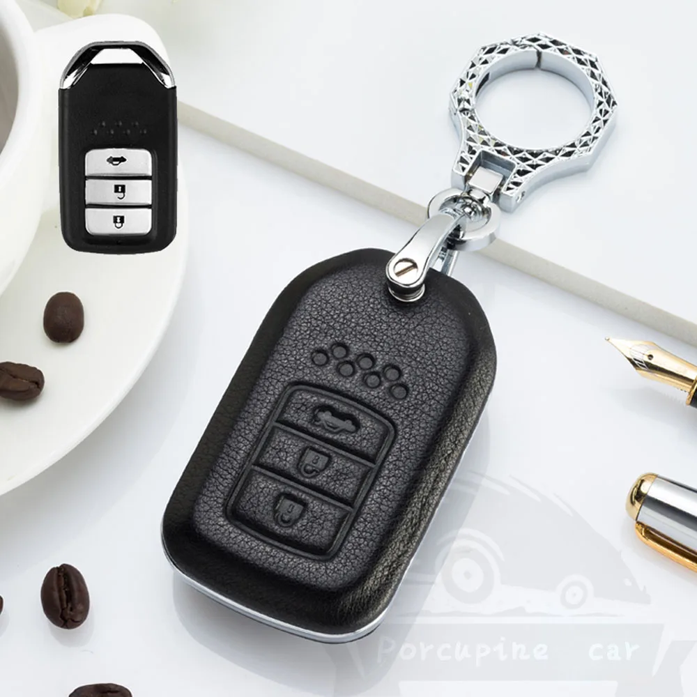 3 button A Black Высококачественный кожаный чехол для ключей для автомобиля Honda hr-v Civic Accord 2003-2007 Cr-v HR-V Odyssey Freed Pilot автомобильный брелок - Название цвета: 3 button A Black