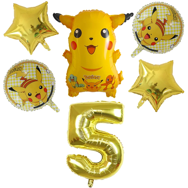 6 шт. надувные шары из фольги с изображением покемона Пикачу для вечеринки в честь Дня Рождения, размер 30 дюймов, принадлежности для декора, подарок для детей