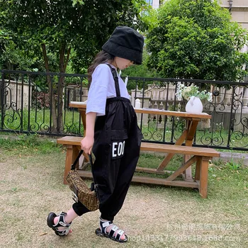 

2020 summer new girl pants casual loose printed suspenders pants cropped pants boys