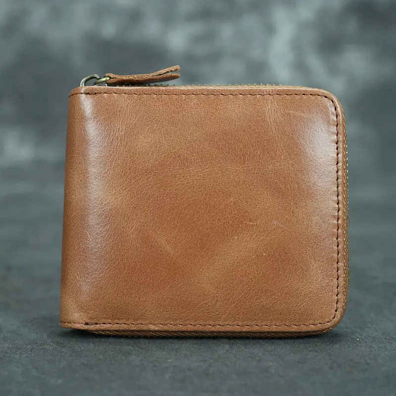 Short Organizer Wallet Man With Zipper Around Genuine Leather Male Coin Purse Crazy Horse Leather Card Holder For Boys Vintage Short Organizer Wallet Man With Zipper Around Genuine Leather Male Coin Purse Crazy Horse Leather Card Holder For Boys Vintage