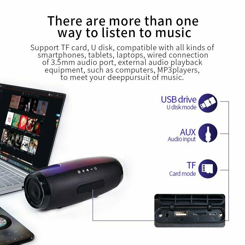 Портативный динамик Bluetooth 5,0 Колонка Bluetooth динамик беспроводной бум бокс открытый бас TF fm-радио светодиодный светильник TF HIFI сабвуфер