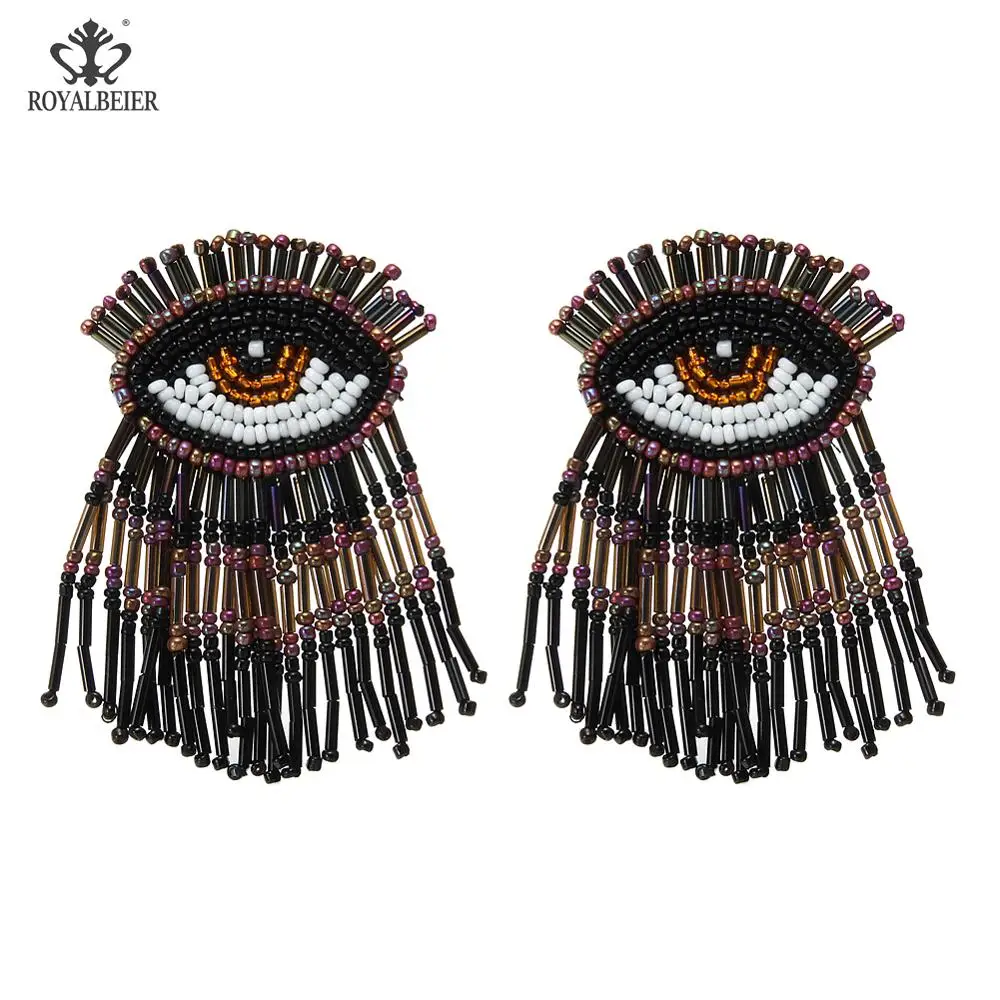 Eye Earrings b Bohemia Drop Earrings Evil Eye Tassel Earring Handmade Long Beaded Earrings For Women's Earings Ethnic Statement Jewelry - Metal Color: Eye Earrings b
