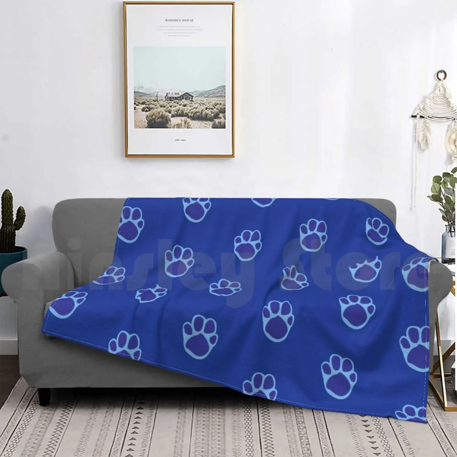 Blue'S Paw Print Pattern Coperta Fashion Custom Blue Blues Clues Paw Paw Paw Pattern Dog Steve Vintage