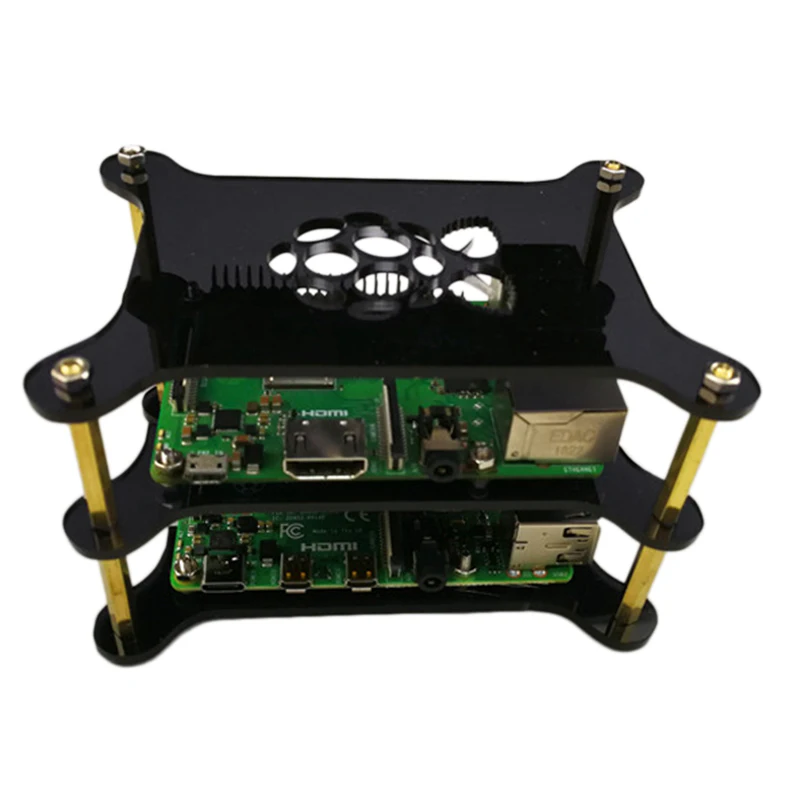Raspberry Pi 4 Модель B прозрачный акриловый корпус с логотипом коробка совместима с Raspberry Pi 3/2 - Цвет: Black
