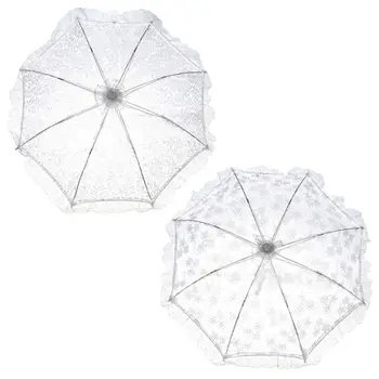 

White Embroidered Lace Wedding Umbrella Handmade Party Dress Decoration Wedding White Bridal Lace Parasol Umbrella Prop