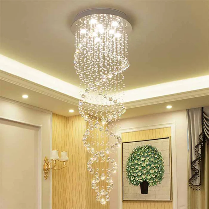 

Crystal chandelier stair lamp long chandelier duplex building living room chandelier modern villa leapfrog Chandelier