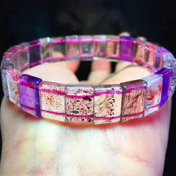 

Certificate Natural Super Seven 7 Purple Rutilated Quartz Bracelet 11.8x8x4.2mm Women Clear Rectangle Beads Bracelet AAAAA