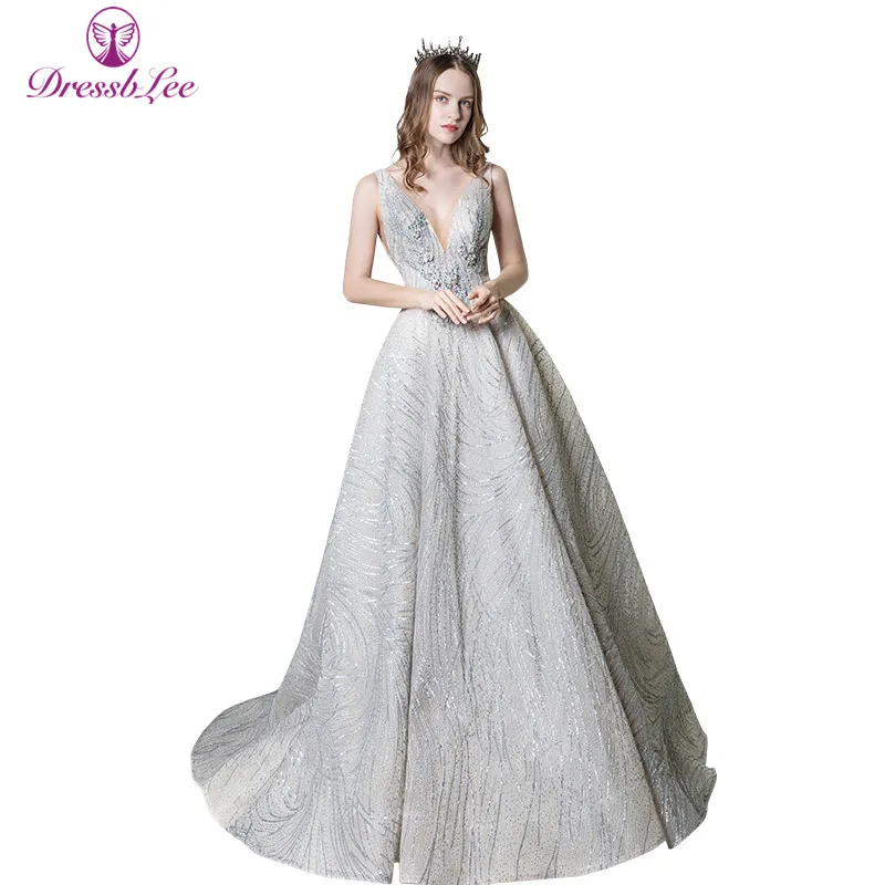 

vestido de noiva Wedding Dress Deep V-Neck Sleeveless Court Train Bridal Gown Sequin Hand-Beading Wedding Dresses