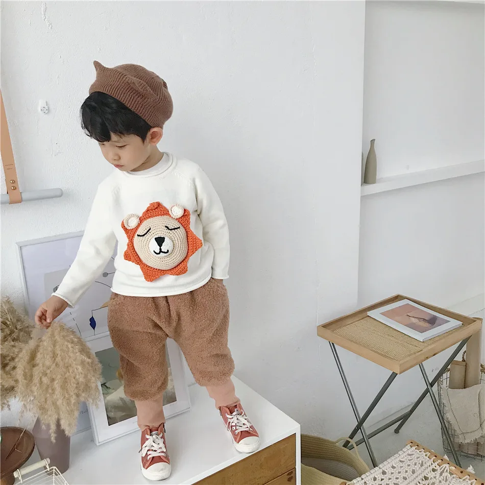 Tonytaobaby/Новая зимняя детская одежда для мальчиков и девочек; три цвета; Плюшевые брюки с рисунком животных; штаны для мальчиков