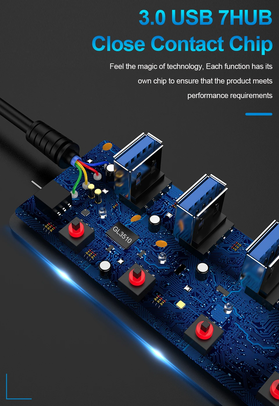 Acessórios para Computador 3.0 de Alta Velocidade ou 7 Portas Divisor on - Off Multi-laptop pc Hub Usb 3.0 4 4 velocidade, 4 ou 7 portas, divisor on