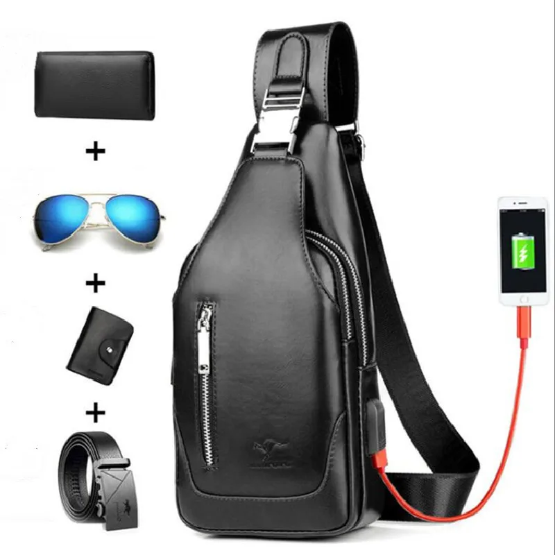 

Сумка на плечо мужская кожаная с USB-зарядкой и защитой от кражи