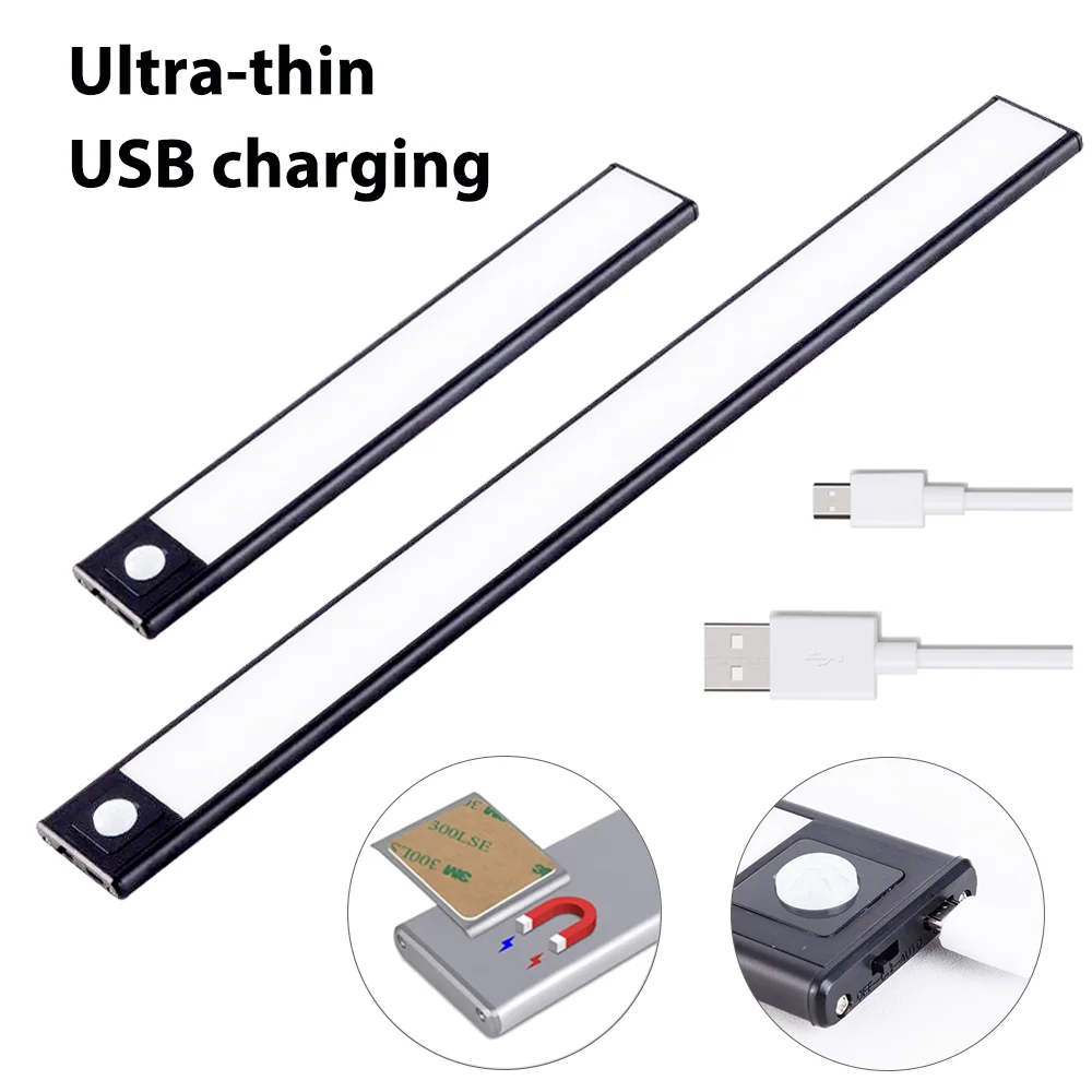 Ultra-dünne USB LED Schrank Beleuchtung 3 Modi PIR Motion Sensor led Wiederaufladbare Schwarz Aluminium küche schränke lichter beleuchtung