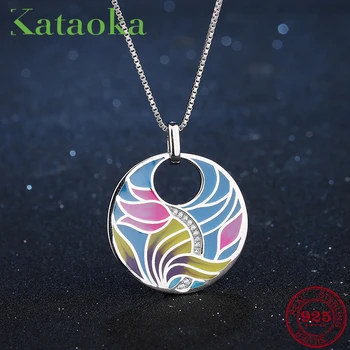 

Pink lotus in the air with clear Zircon Genuine 925 Sterling Silver round shape charming fashion Necklace Pendant color Enamel