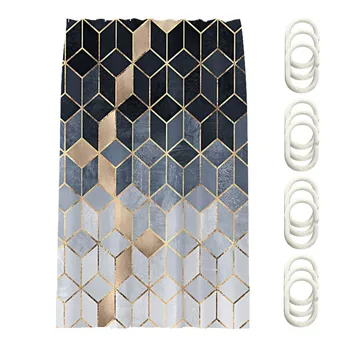 

Waterproof Geometric Grid Bath Decor Machine Washable Soft Ombre Drape Easy Install Low Transparency Hanging Shower Curtain