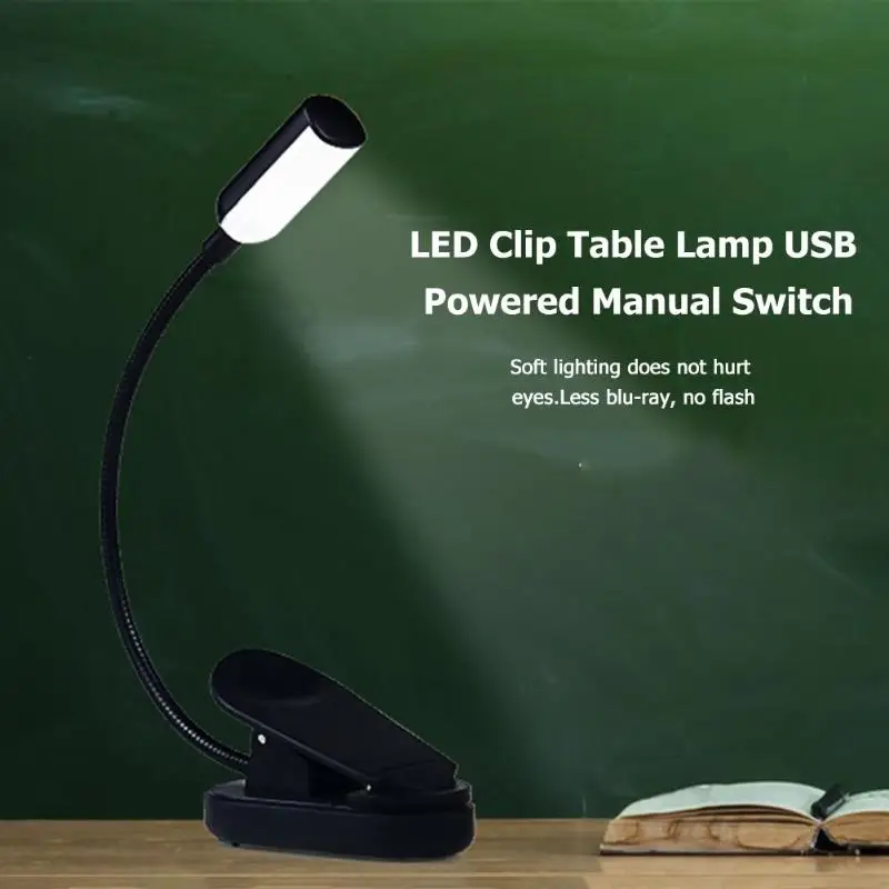 LED Clip Table Lamp USB Powered Manual Switch Students Child Bedroom Study