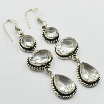 Bianco Topas, Argento Overlay Su Orecchini Di Rame, 70 Millimetri, E2111