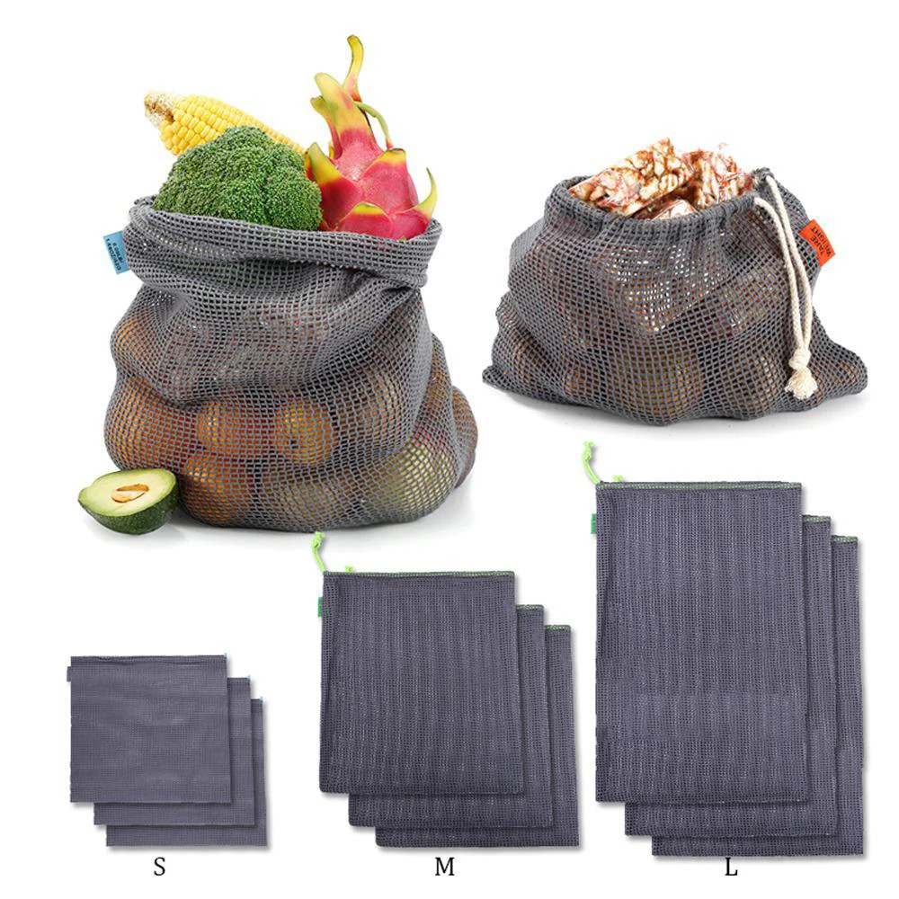 9 шт многоразовые мешки для производства, сумки для покупок из хлопчатобумажной сетки, органические экологически чистые моющиеся сумки для хранения фруктов и овощей
