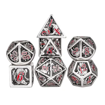 

HYMGHO ancient silver hollow dragon dice set dnd dice set rpg polyhedral for dungeons and dragon table games MTG Pathfinder