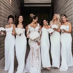 2022 Sexy Spaghetti Straps Chiffon Mermaid Long Bridesmaid Dresses Ruched Maid Of Honor  Wedding Guest Plus Size