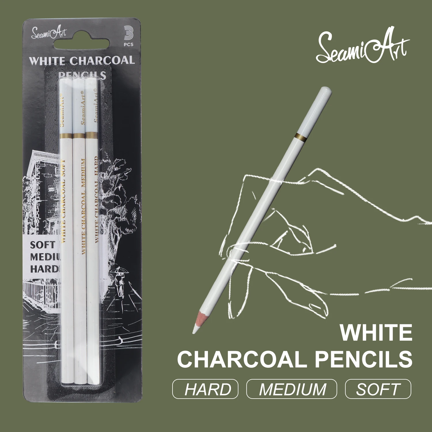 3pcs High-light White Sketch Charcoal Soft/medium/hard Carbon Pencil Art  Student Special Hand-painted Hb Painting Draw Exam Pen - Sketch Charcoal  Pencils - AliExpress