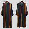 INCERUN Men Ethnic Robe Vintage Striped Long Sleeve Muslim Kaftan Robe O Neck Buttons Jubba Thobe Pockets Dubai Arabic Clothing ► Photo 1/6