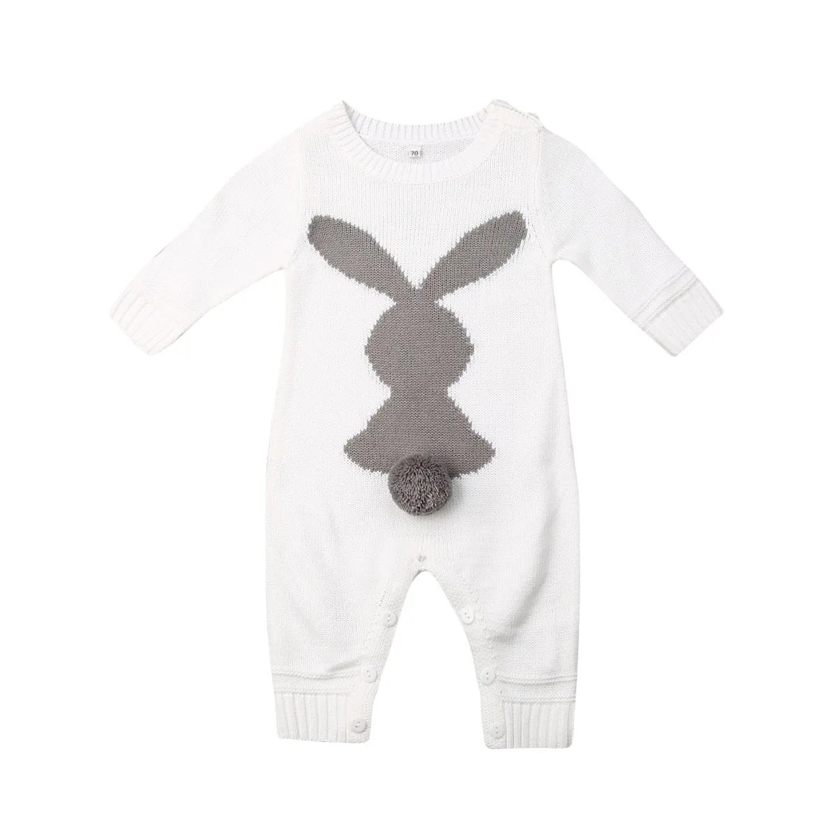 Одежда для малышей от 0 до 24 месяцев комбинезоны для новорожденных мальчиков и девочек милый вязаный шерстяной комбинезон с кроликом теплая одежда на весну, осень и зиму - Color: White