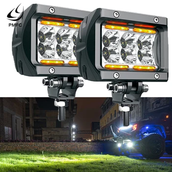 

Car Led Work Light Bar Unlimited-GO K1 4" 18W Aluminum + PC Flood Work Lamp with Amber Ambient Light for ATV SUV Truck Boat