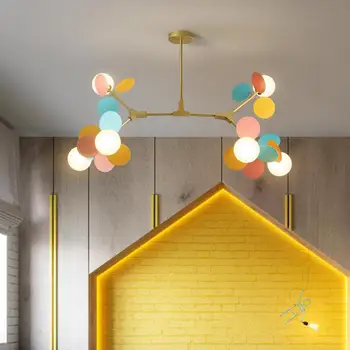 

Modern Kids Room chandelier Color Macaron Home Lighting creative iron geometry bedroom lamp Nordic living room Light