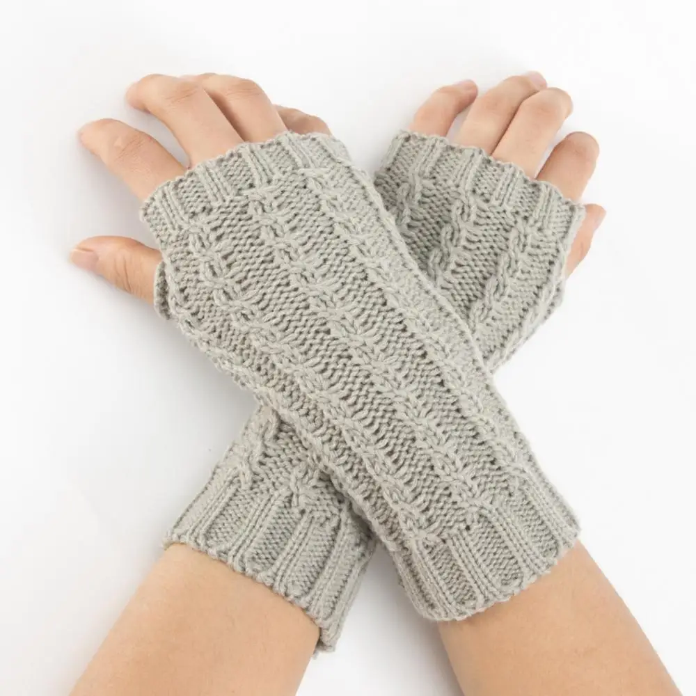 C04Light Gray Женские зимние теплые вязаные перчатки без пальцев ручной вязки с отверстием для большого пальца теплые рукавицы G023 - Цвет: C04Light Gray
