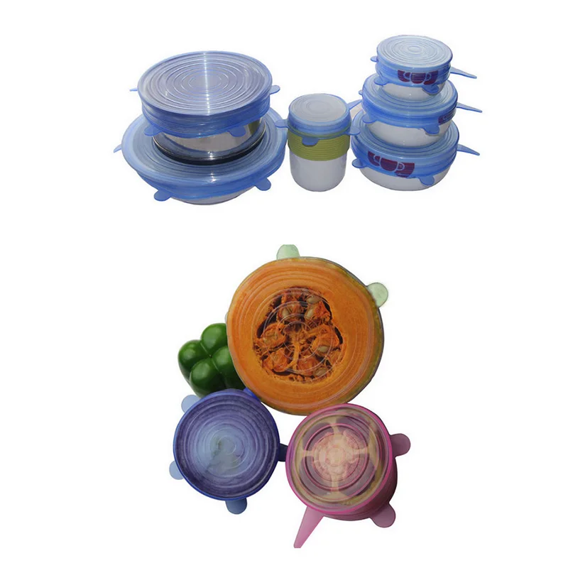 6 шт./компл. Еда силиконовый чехол универсальный силиконовые крышки для Кухонная