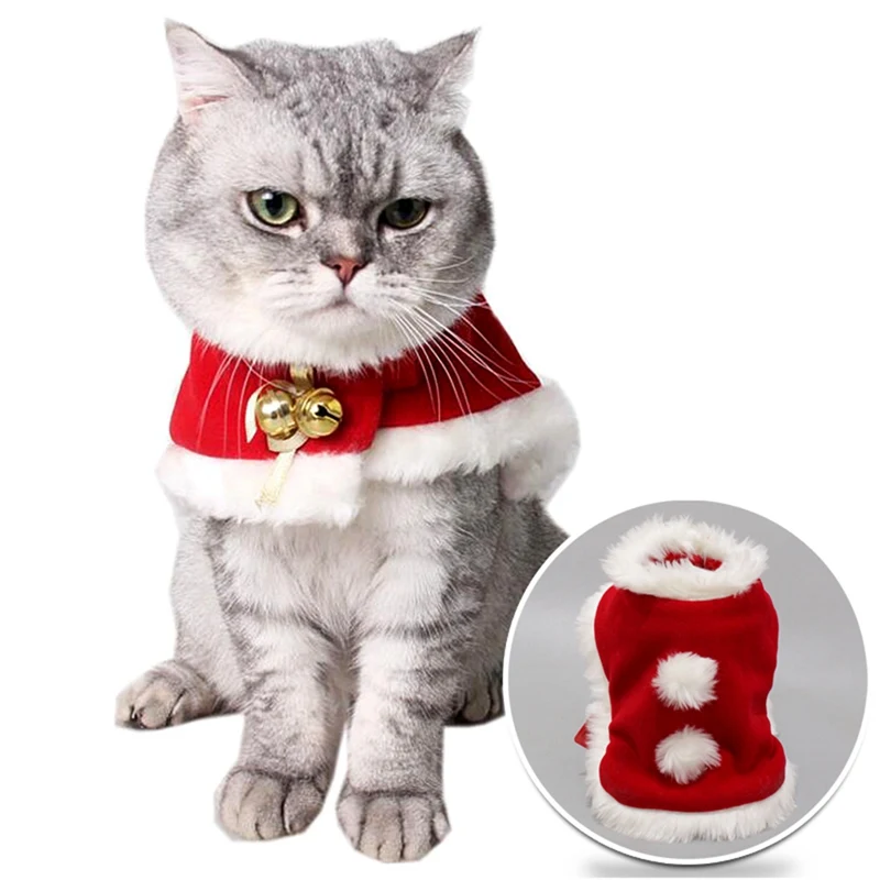 Новая Теплая одежда для домашних животных, Рождественский костюм для косплея, накидка с шапкой, плащ Санта-Клауса/регулируемый слюнявчик для домашних животных, кошек, собак