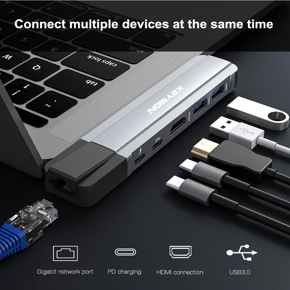KEYSION usb-хаб C концентратор для нескольких USB 3,0 HDMI адаптер USB разветвитель для MacBook Pro док-станция Thunderbolt 3 концентратор RJ45 Двойной Концентратор USB Type C
