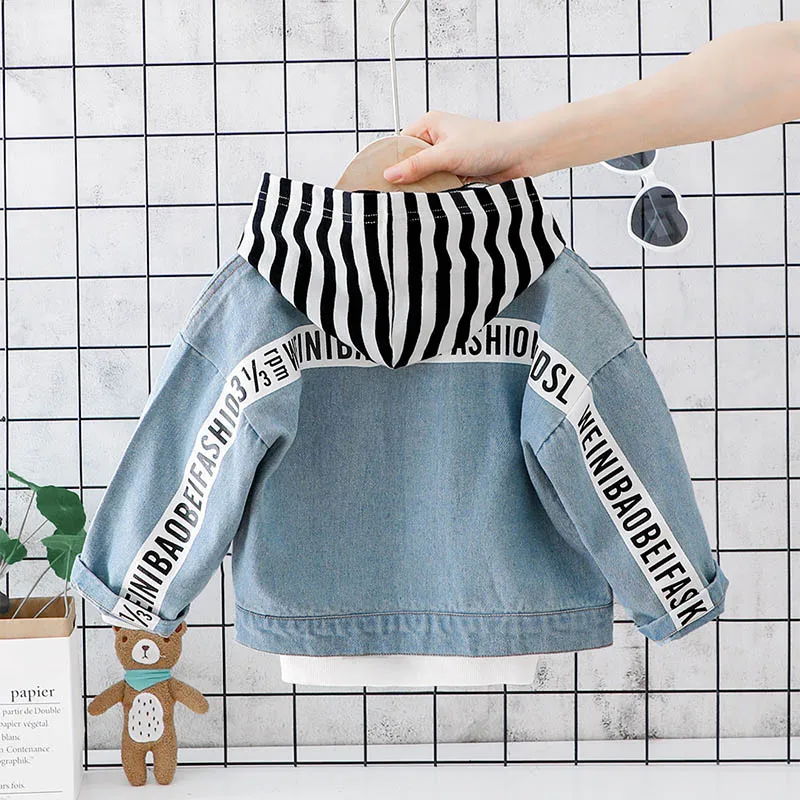 Autumn Baby Boy Outerwear Fashion Letter Print Casual Denim Coat Kids Jacket Outfits Tops