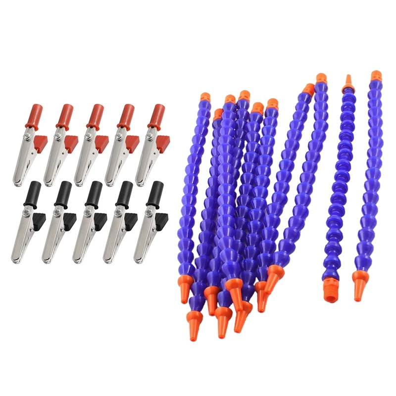 

10Pcs Round Nozzle 1/4Pt Flexible Oil Coolant Pipe Hose Blue Orange & 10 Pcs 50Mm Plastic Handle Test Probe Metal Alligator Clip