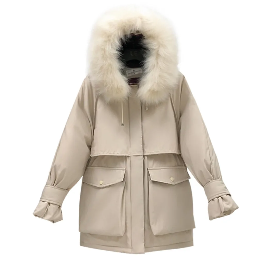 SAGACE с капюшоном цветной меховой воротник утепленная свободная талия хлопковая