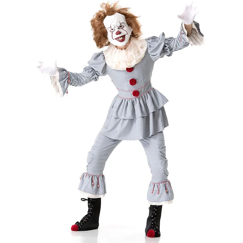 Хэллоуин комплект одежды Стивен Кинга ужас клоун обратно в душ Pennywise вечерние костюм в стиле косплей реквизит с перчатками сапоги воротник