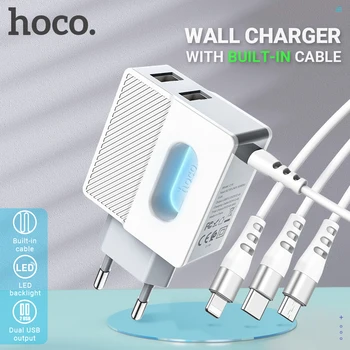 

hoco wall charger dual port built in cable for Lightning Type C micro usb EU charging phone adapter for iPhone Samsung Xiaomi