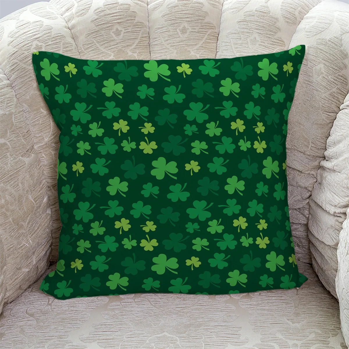 St. Patrick'S Day Shamrock Pattern Green Pillow Covers Cases Pattern Cover Cushion Pillowcase Square Print