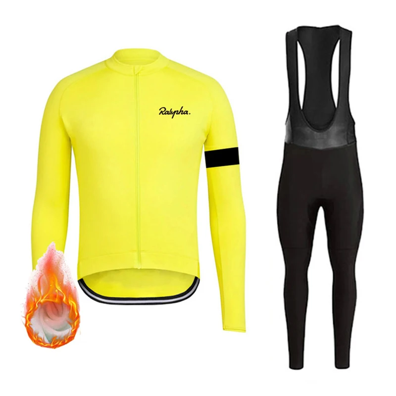 Moxilyn Ropa ciclismo, теплые, новинка, зимние, теплые, флисовые, Джерси, мужские, костюмы, одежда для верховой езды, комбинезон, комплект, флисовый Rapha, комплект - Цвет: yellow