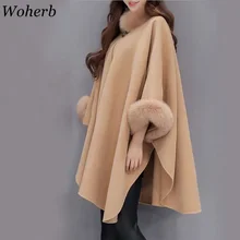 Woherb, зимнее меховое пальто для женщин, большие размеры, длинный плащ, Повседневная Свободная Женская куртка, теплая накидка, пальто Abrigos Mujer 20392