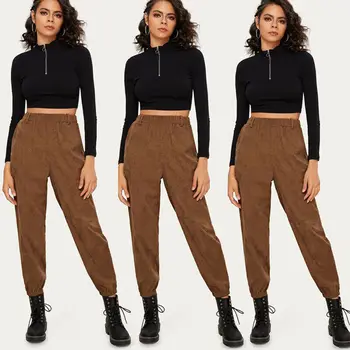 

Autumn Winter Women Corduroy Pants Fashion High Waist Female Straight Pants Streetwear Women Trousers Capris 2019 Leisure hot