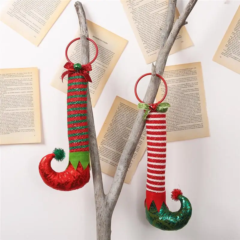 2 Pcs Striped Boots Decor Glitter Decorative Pendants Hanging Christmas Tree Ornaments Party Favors