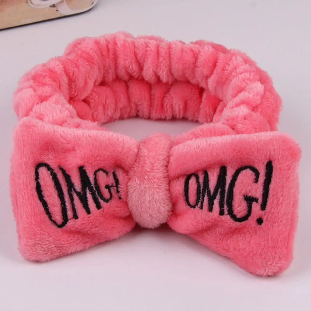 Watermelon Red OMG Новинка OMG буквы коралловый флис мытье лица ободок с бантиком для женщин девушек держатели головных уборов резинки для волос аксессуары для волос в виде тюрбана - Цвет: Watermelon Red OMG
