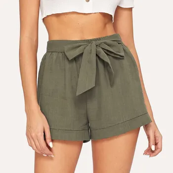 

2020 Shorts Women Summer Casual Tie Waist Rolled Hem Cotton Loose Shorts шорты