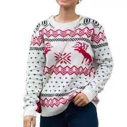 Осенне-зимние пуловеры размера плюс, Рождественский женский свитер с круглым вырезом и длинным рукавом, вязаный пуловер с принтом снежинки