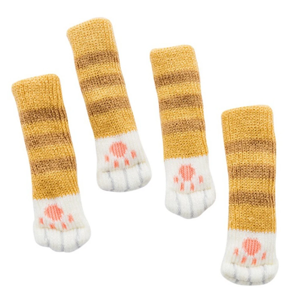 4pcs Cute Cartoon Cat Paw Chair Leg Socks Knitting Non-Slip Table Foot Pad Protector Furniture Decor afbeelding