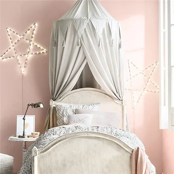 

Princess Style Lace Mosquito Net Round Dome Bed Canopy Cotton Linen Mosquito Net Curtain For Kids Girl Room Comfort Decoration