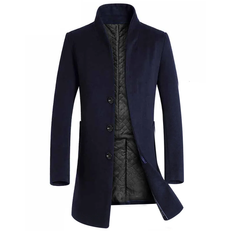 New Autumn Winter Brand Men Wool Blends Coats Fashion Solid Color Middle Long Overcoat Luxury Business Casual Wool Coat S-3XL